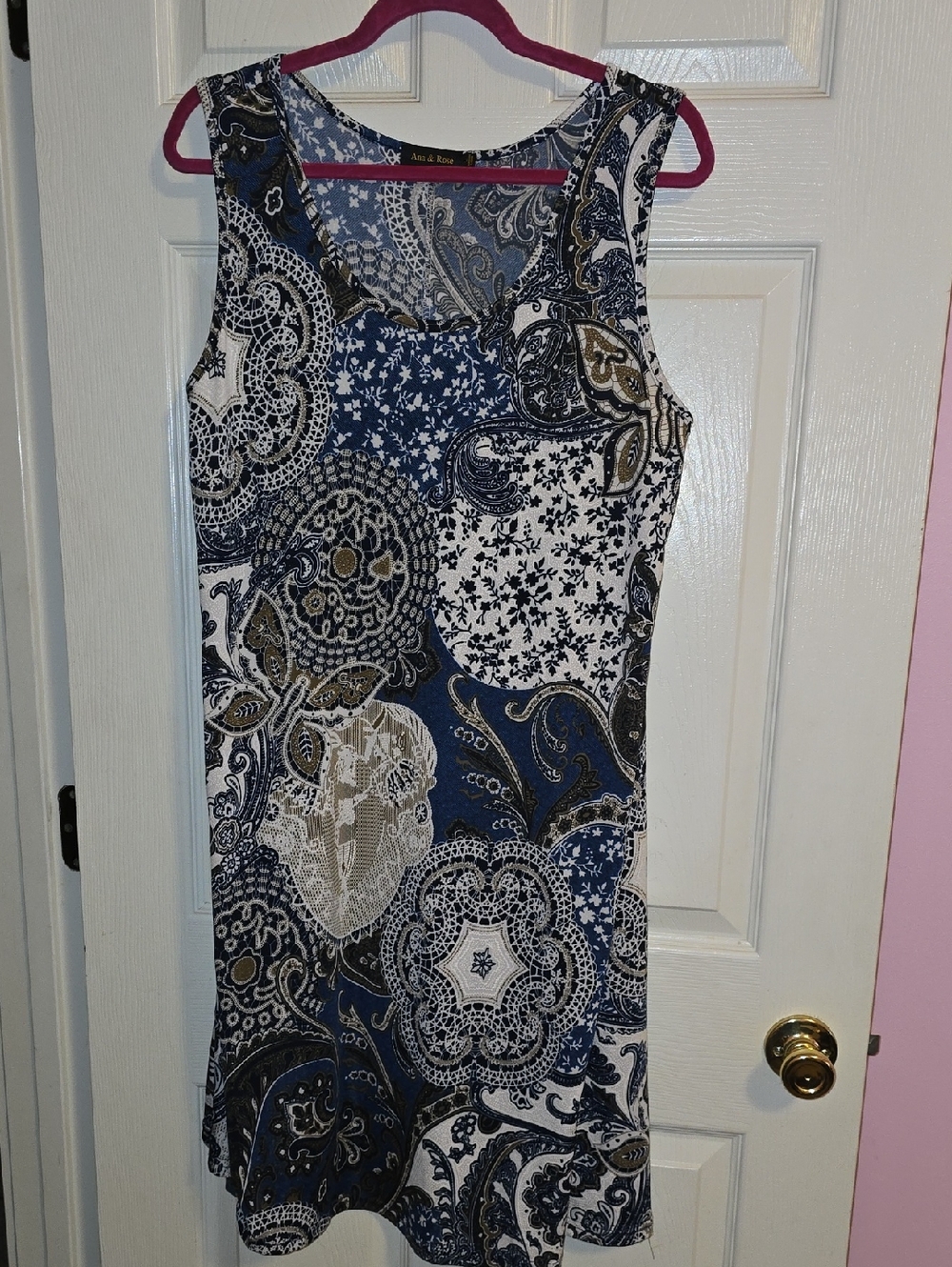 Ana‎ & Rose Blue Paisley Sleeveless Dress - Navy & White